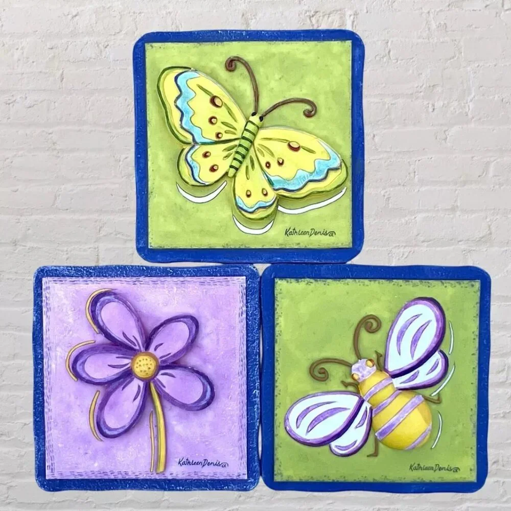 Kathleen Denis Wall Plaques Hanging Art‎ Butterfly Bee Flower 5 1/2